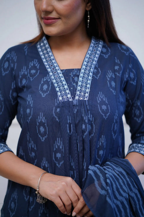 Blue Anarkali Kurta And Pant Set With Dupatta