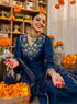 Alvami Women’s Blue Embroidered Straight Silk Kurta Pant With Dupatta Set