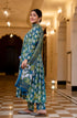 Green And Blue Printed Viscose Rayon Kurta, Pant And Dupatta Set