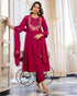 Alvami Women's Pink Embroidered Silk Anarkali Kurta Pant With Dupatta Set