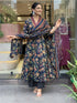 Viscose Blue Anarkali Kurta And Pant Set With Dupatta