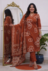Alvami Women's Orange Viscose Printed Straight Kurta Pant with Dupatta Set