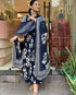 Women's Viscose Block Print Anarkali Kurti with Pant and Printed Dupatta Set