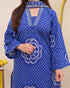 Alvami Women’s Blue Bandhani Print A-Line Kurta Pant With Dupatta Set