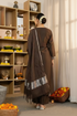 Alvami Women’s Brown Embroidered Straight Silk Kurta Pant With Dupatta Set