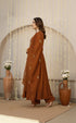 Alvami Women’s Premium Rust Silk Embroidered Anarkali Kurta Pant With Dupatta Set
