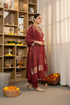 Alvami Women’s Maroon Embroidered Straight Silk Kurta Pant With Dupatta Set