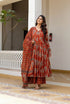 Alvami Women’s Red Printed Angrakha Kurta Pant With Dupatta Set