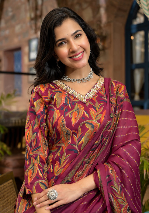 Red Embroidery Viscose Rayon Kurta, Pant And Dupatta Set