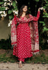 Alvami Women’s Red Floral Printed Alia Cut Kurta Pant With Dupatta Set