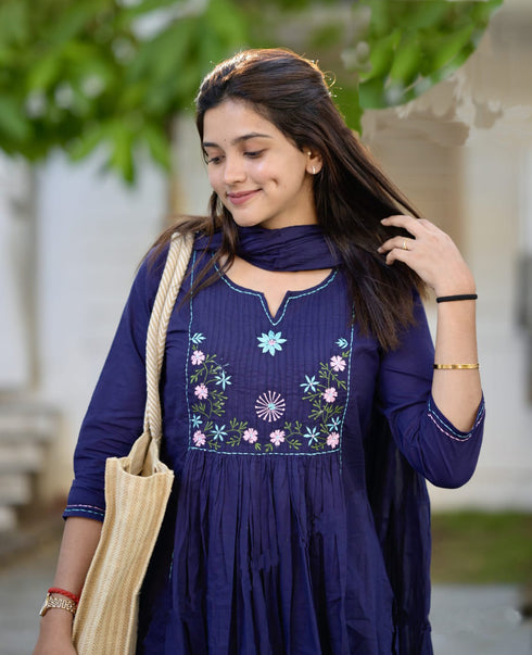 Alvami Women Embroidery Anarkali Kurta and Pant Set with Dupatta