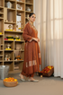 Alvami Women’s Rust Embroidered Straight Silk Kurta Pant With Dupatta Set