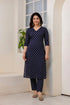 Women Navy Blue Floral Print Straight Kurta Pant With Dupatta Set