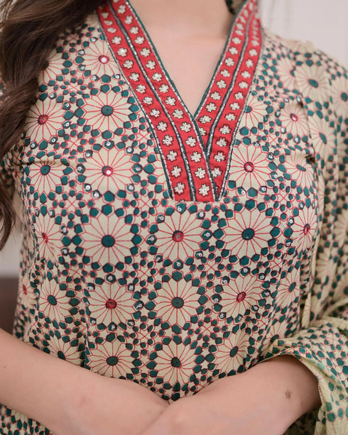 Viscose Light Green Kurta And Pant Set With Dupatta