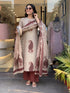 Alvami Women Maroon&Beige Viscose Printed Straight Kurta Set with Printed Palazzo Pants & Dupatta
