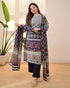 Alvami Women’s Blue Printed Viscose Straight Kurta Set with Dupatta