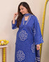 Alvami Women’s Blue Bandhani Print A-Line Kurta Pant With Dupatta Set