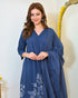 Alvami Women’s Blue Viscose A-Line Kurta with Floral Design & Pant With Dupatta Set