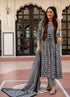 Black And White Printed Viscose Rayon Kurta, Pant And Dupatta Set