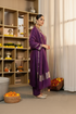 Alvami Women’s Purple Embroidered Straight Silk Kurta Pant With Dupatta Set