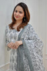 Black, White Printed Viscose Rayon Kurta, Pant And Dupatta Set