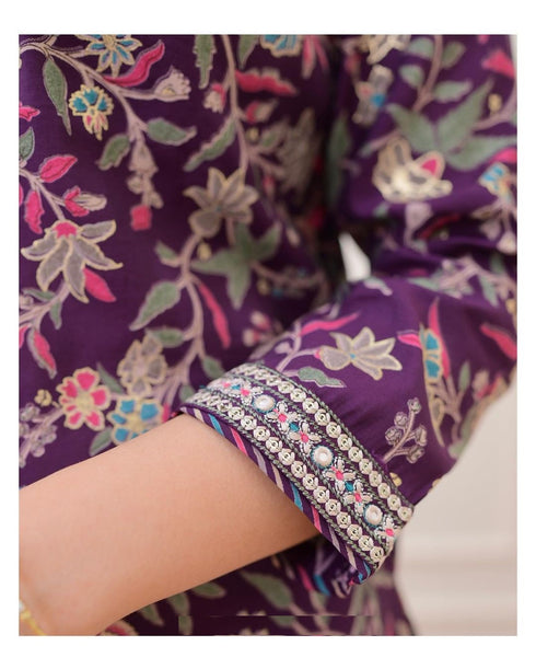 Purple Embroidery Viscose Rayon Kurta, Pant And Dupatta Set