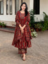 Alvami Women's Red Printed Viscose Anarkali Kurta Pant With Dupatta Set