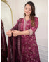 Wine Embroidery Viscose Rayon Kurta, Pant And Dupatta Set