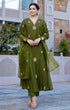 Women Green Silk Embroidered Anarkali Kurta Set with Dupatta