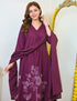 Alvami Women’s Wine Viscose A-Line Kurta with Floral Design & Pant With Dupatta Set