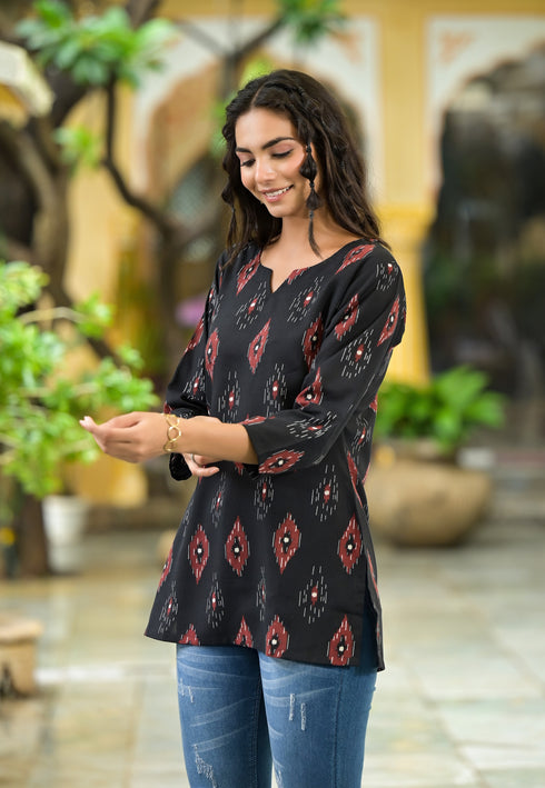 Black Ethnic Printed Straight Kurta