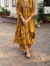 Alvami Women's Yellow Printed Viscose Anarkali Kurta Pant With Dupatta Set