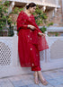 Women Red Silk Embroidered Anarkali Kurta Set with Dupatta