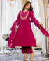 Alvami Women's Pink Embroidered Silk Anarkali Kurta Pant With Dupatta Set