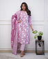 Viscose Floral Printed Pink Kurta And Pant Set With Dupatta