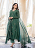 Alvami Women Green Embroidered Silk Anarkali Kurta Pant with Dupatta Set