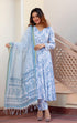 Sky Blue Printed Viscose Rayon Kurta, Pant And Dupatta Set