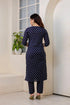 Women Navy Blue Floral Print Straight Kurta Pant With Dupatta Set