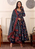 Women Blue Floral Printed Anarkali Kurta Pant Set with Dupatta