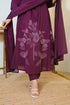 Alvami Women’s Wine Viscose A-Line Kurta with Floral Design & Pant With Dupatta Set