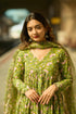 Alvami Women Green Floral Print Viscose Alia Cut Kurta Pant With Dupatta Set