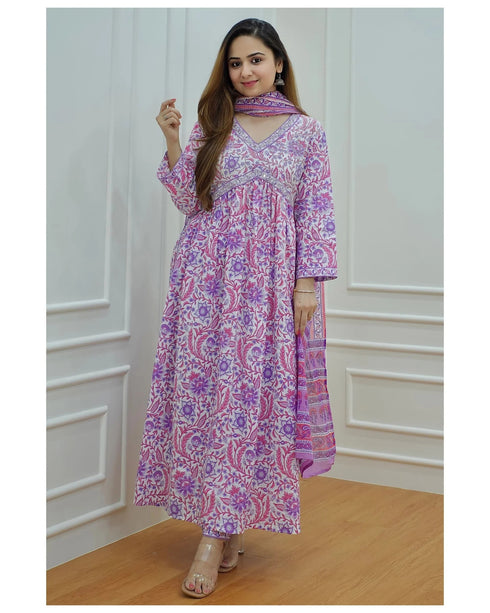 White Printed Viscose Rayon Kurta And Pant Set