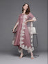 Alvami Women’s Pink Solid A-Line Silk Kurta Set with Dupatta Lace Detail