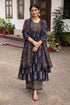 Alvami Women's Blue Printed Viscose Anarkali Kurta Pant With Dupatta Set