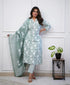Viscose Floral Printed Green Kurta And Pant Set With Dupatta