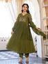 Alvami Women's Green Embroidered Silk Anarkali Suit Set with Dupatta | Premium Festive Wear