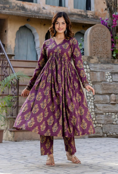Alvami Women Printed Anarkali Kurta and Pant Set with Dupatta