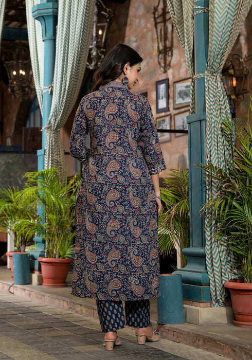 Blue Embroidery Viscose Rayon Kurta, Pant And Dupatta Set