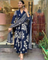 Women's Viscose Block Print Anarkali Kurti with Pant and Printed Dupatta Set