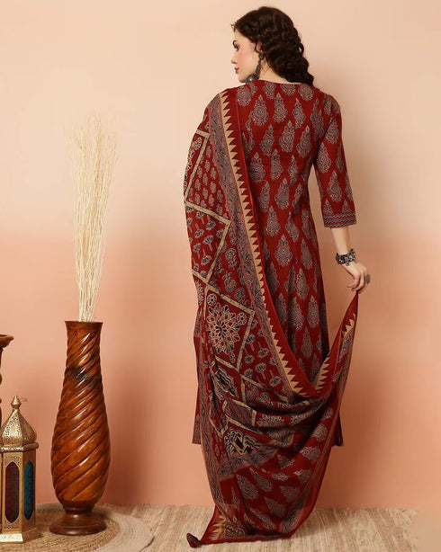 Viscose Black A-Line Kurta And Pant Set With Dupatta